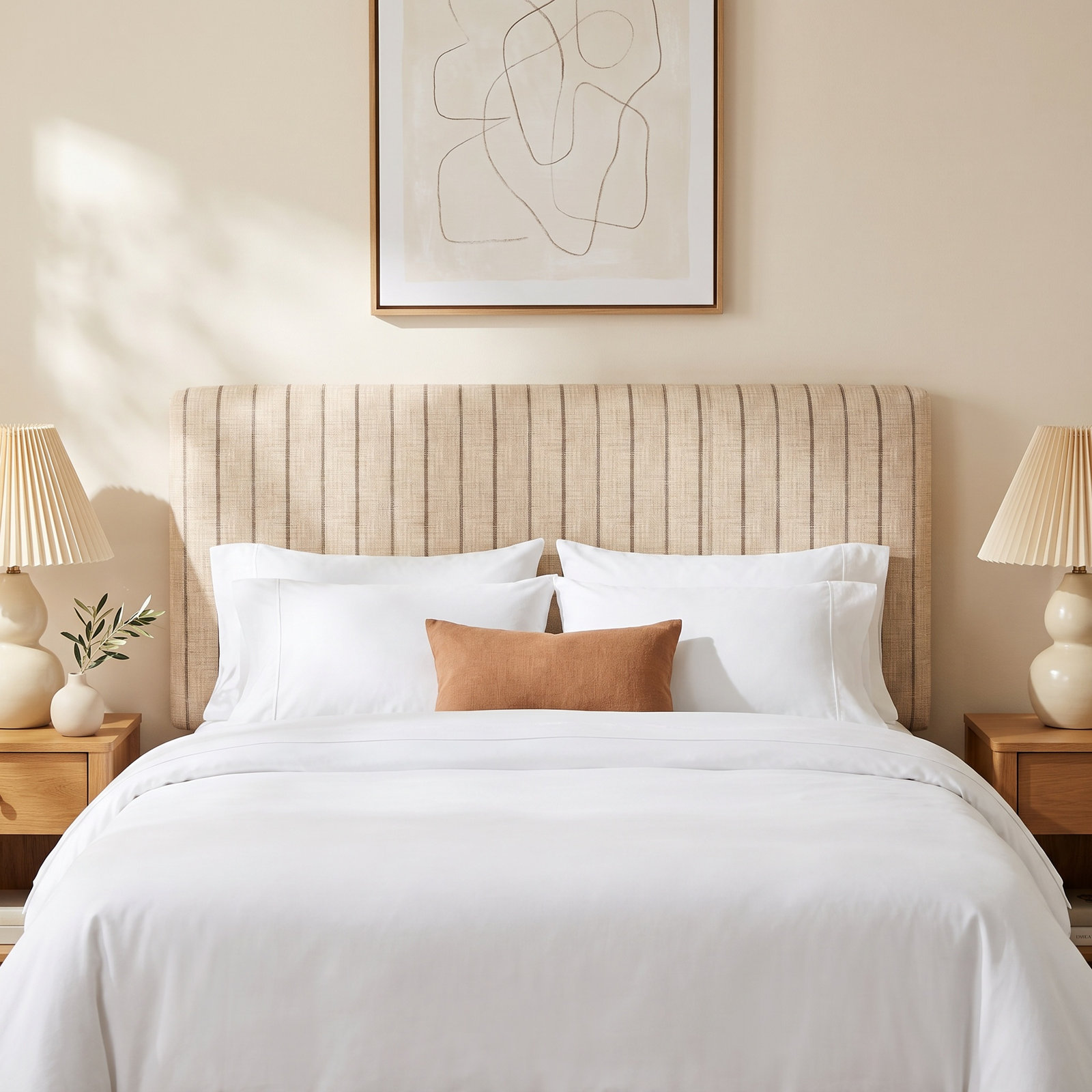 Eisley Pine Cotton Headboard, King, Fritz Charcoal Stripe