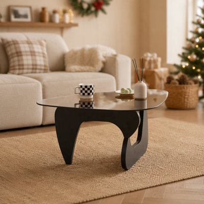 Versatile Mid-Century Modern Wood Center Table with Tempered Glass Top for Compact Living Room Spaces