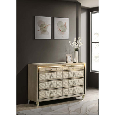 Commode élégante à 8 tiroirs à DEL avec détails glamour doux