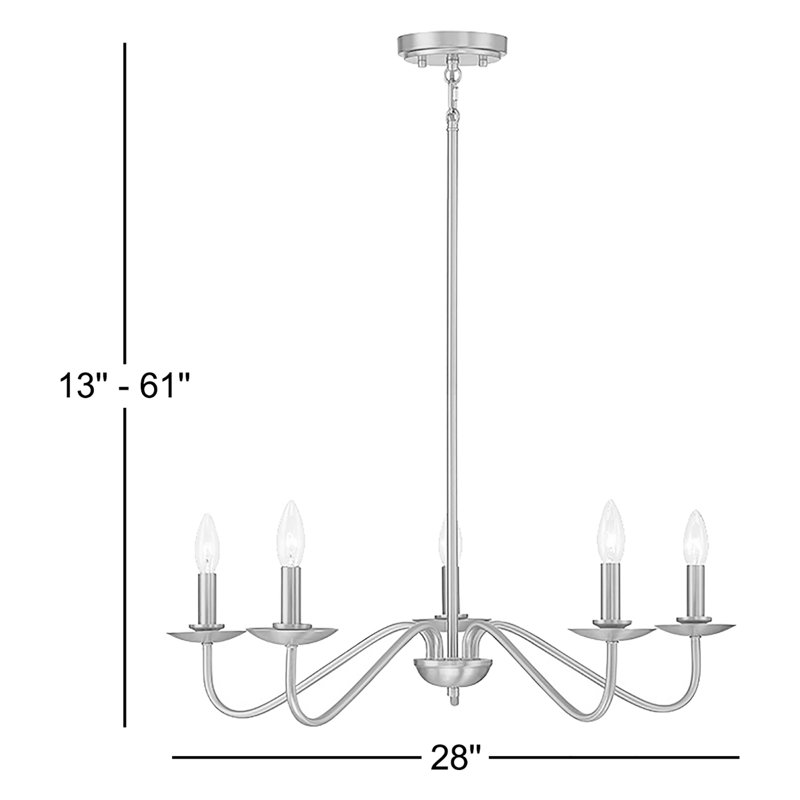Lustre 5 lumières Meridian en laiton naturel, Laiton naturel
