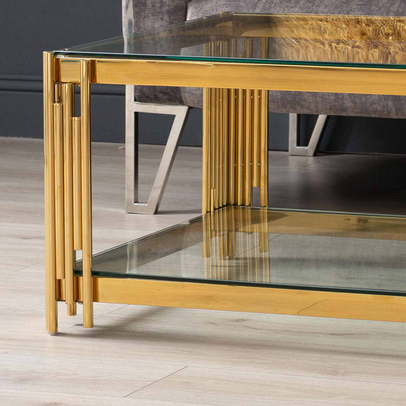 Drye Coffee Table with Storage, Clear, Gold