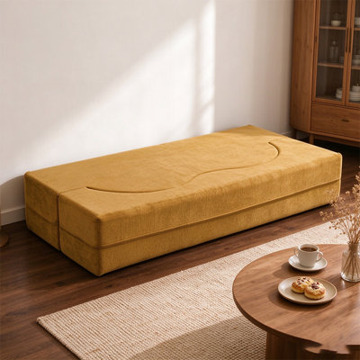 Convertible Floor Sofa Bed 79" Yellow Vacuum Compressed Roll Pack All-Foam Futon Couch, Soft Sleeper Sofa, Lightweight Space Saving Foldable Floor Lounge Couch