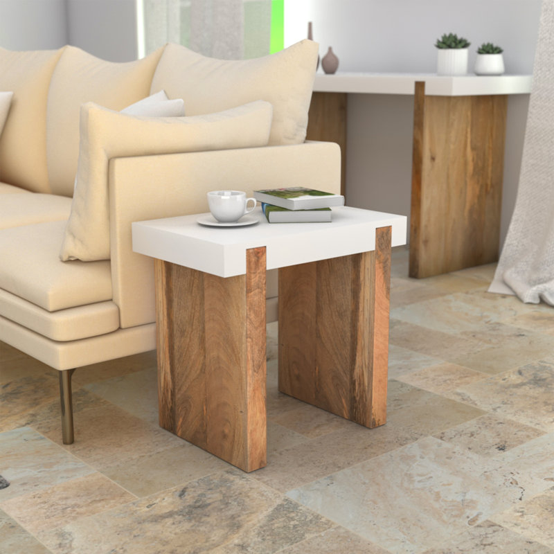 20 Inch Rectangular End Side Table, Mango Solid Wood