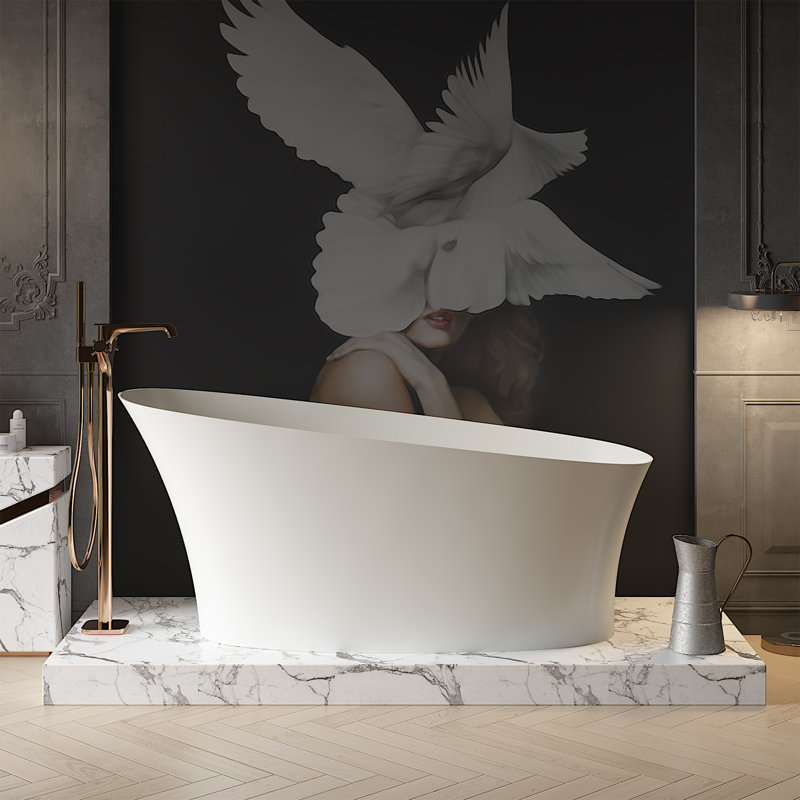 67 po. X 30 po. Baignoire de trempage autoportante à fond plat avec trop-plein blanc mat, H 67 po x l 30 po
