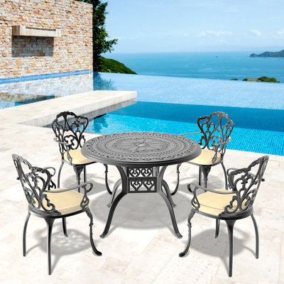 Ensemble de meubles de patio en aluminium coulé de qualité supérieure avec coussins confortables pour le plaisir en plein air