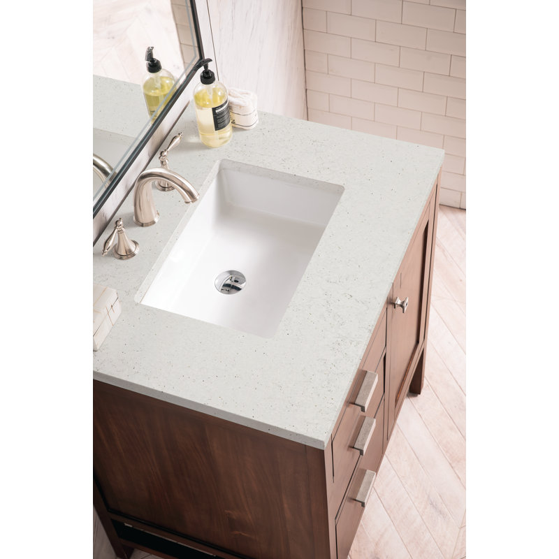 Addison 30'' Single Bathroom Vanity with Engineered Quartz Top, Lime Delight, Mid-Century Acacia, 8" Widespread