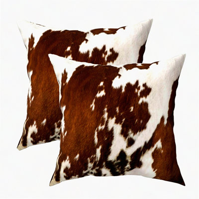 Farmhouse Pillowcase Set - Western Animal Print Cushion Covers for Home Decor - Brown Cow Print Throw Pillow Covers - Set of 2