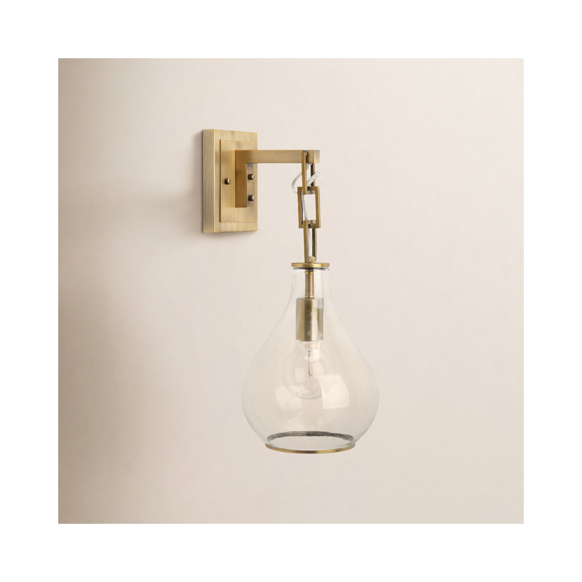 Single Light Glass Iron Dimmable Armed Sconce, Brass