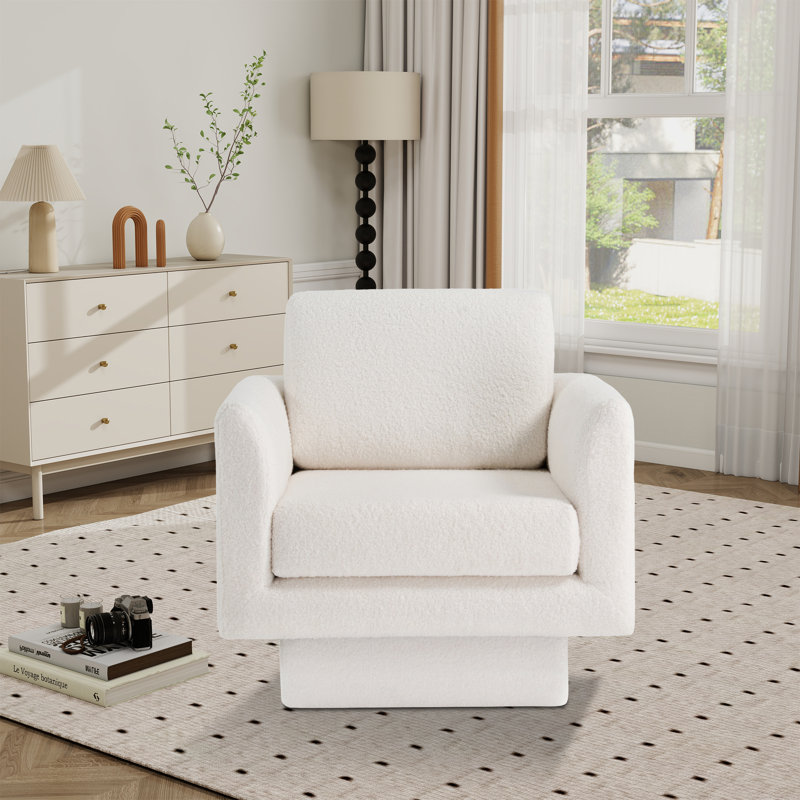 Fauteuil d'appoint pivotant rembourré à accoudoirs évasés, Polyester crème