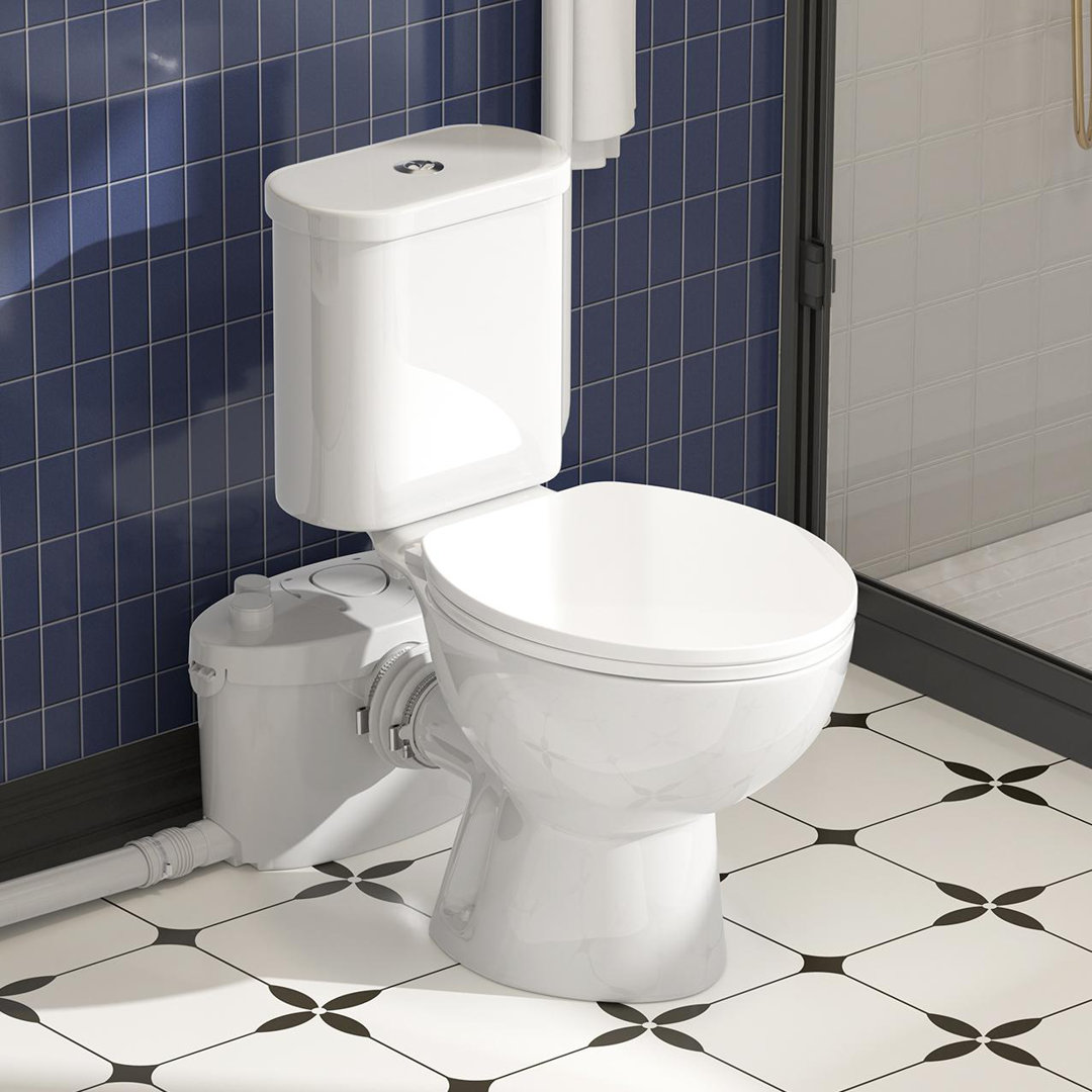 SUPERFLO 600W Macerating Toilet - Two-Piece Space-Saving Toilet with 4 Water Inlet for Basement & Small Spaces SUPERFLO