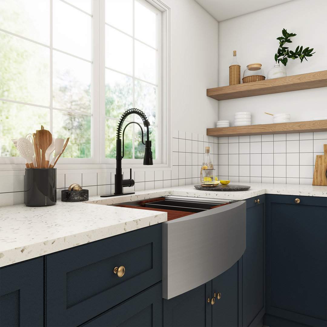 CASAINC 33" L X 22'' W Single Bowl Stainless Steel Farmhouse Kitchen Sink With Faucet CASAINC Faucet 