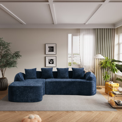 Canapé modulaire en forme de L sans accoudoirs en chenille avec accoudoirs courbés et 4 coussins en chenille
