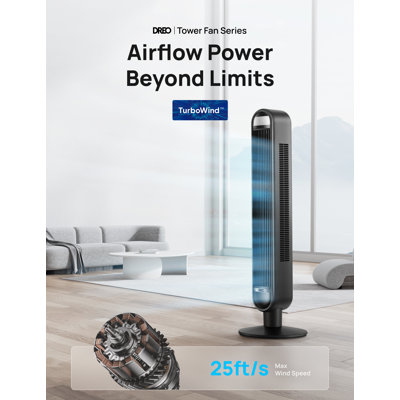DREO 42 In. Tower Fan With Remote, 6 Speed, 12 H Timer, 90° Oscillation In Black
