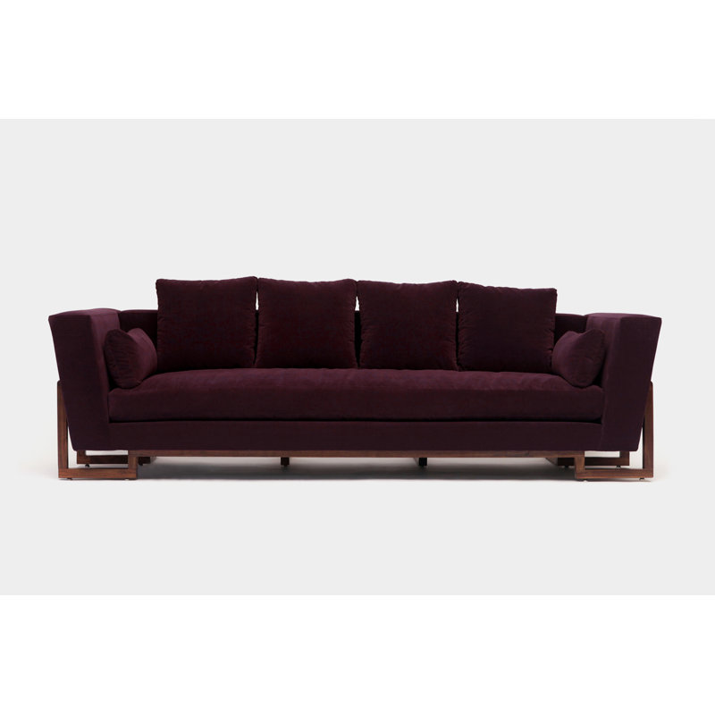 LRG Velvet Sofa, Walnut, No Trays, Eggplant
