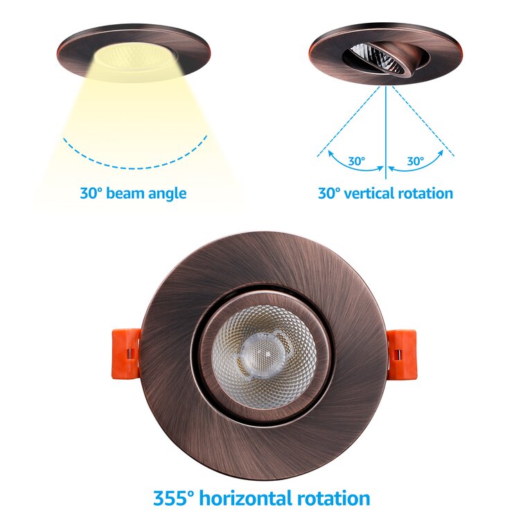 TORCHSTAR Inch Gimbal Led Dimmable Recessed Light With J-box, 7w (50w Eqv.)  500lm, Airtight, Etl/energy Star/ja8/title 24, Cri 90+, 4000k Cool White,  Years Warranty, Oil Rubbed Bronze Wayfair Canada