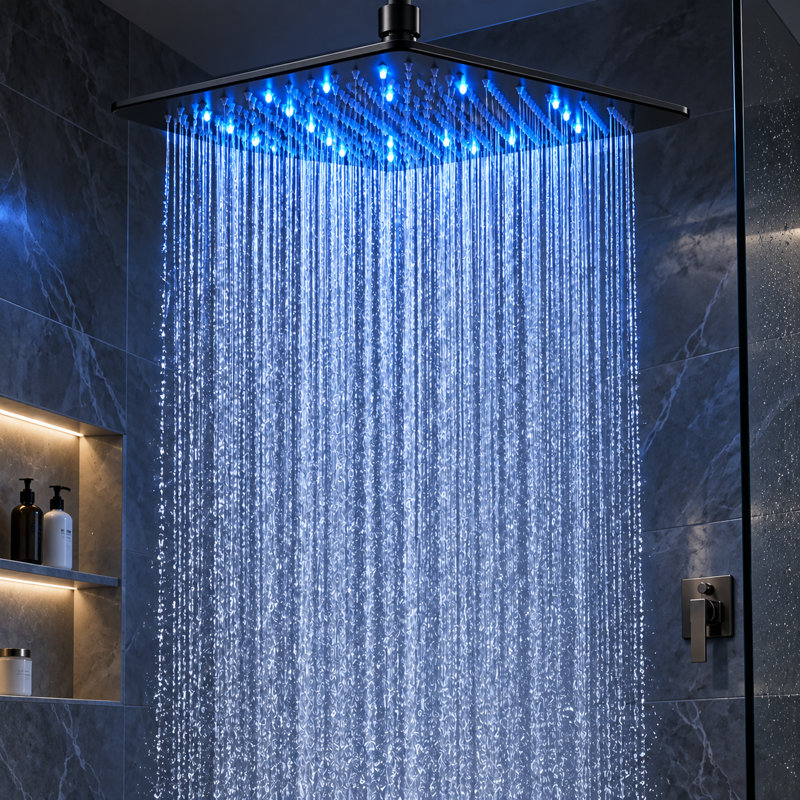 Pomme de douche à DEL noire mate 16 po Mosson