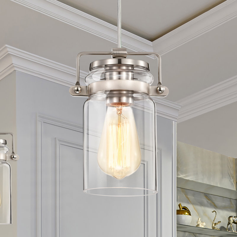 Luminaire suspendu en pot 1 lumière Malaki, Nickel brossé