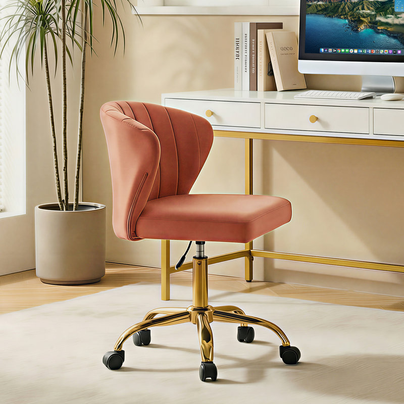 Chaise de travail ergonomique à dossier capitonné Adelynn, Corail