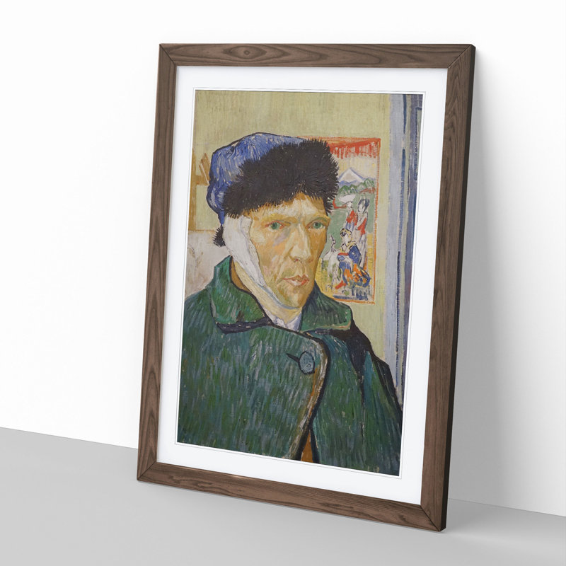 Self-Portrait with Bandage by Vincent Van Gogh - Picture Frame Painting, 36cm H x 27cm W x 2cm D, Walnut Framed
