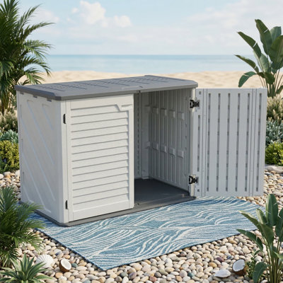 Horizontal Outdoor Storage Shed Weather Resistant, Large Lockable Outdoor Storage Cabinet, Constructed from Thick HDPE Plastic Storage Unit Suitable for Backyards, Patios, Gardens (28 Cu.ft / Ivory) White