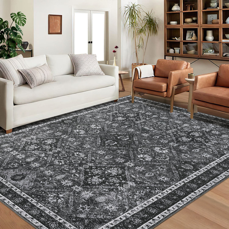 Suttle Oriental Machine Washable Rugs Floral Non-Slip Rug for Living Room Bedroom Nursery Dining Table Bedside Decor