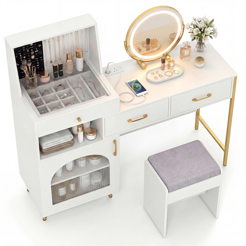 Dressing Table, White/Gold
