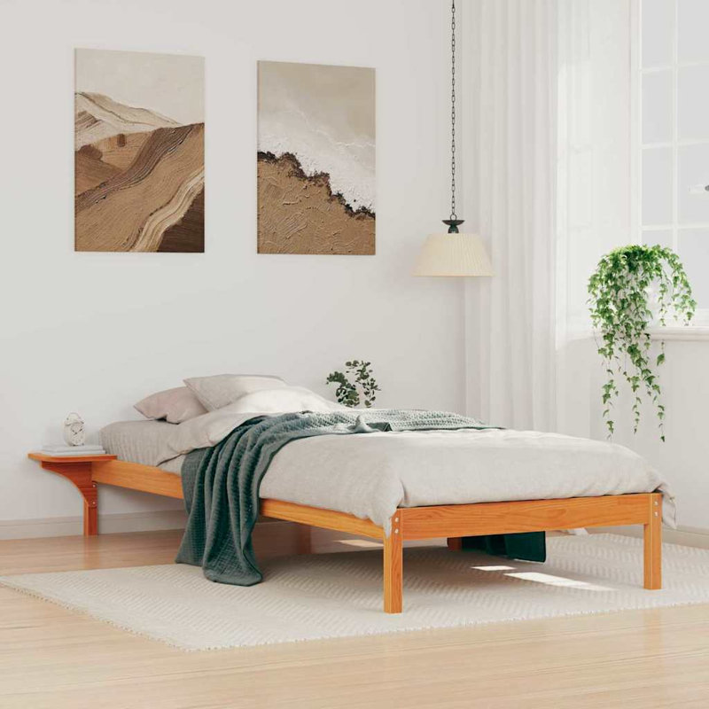 Solid Wood Bed Frame, 100 x 220cm, Wax Brown