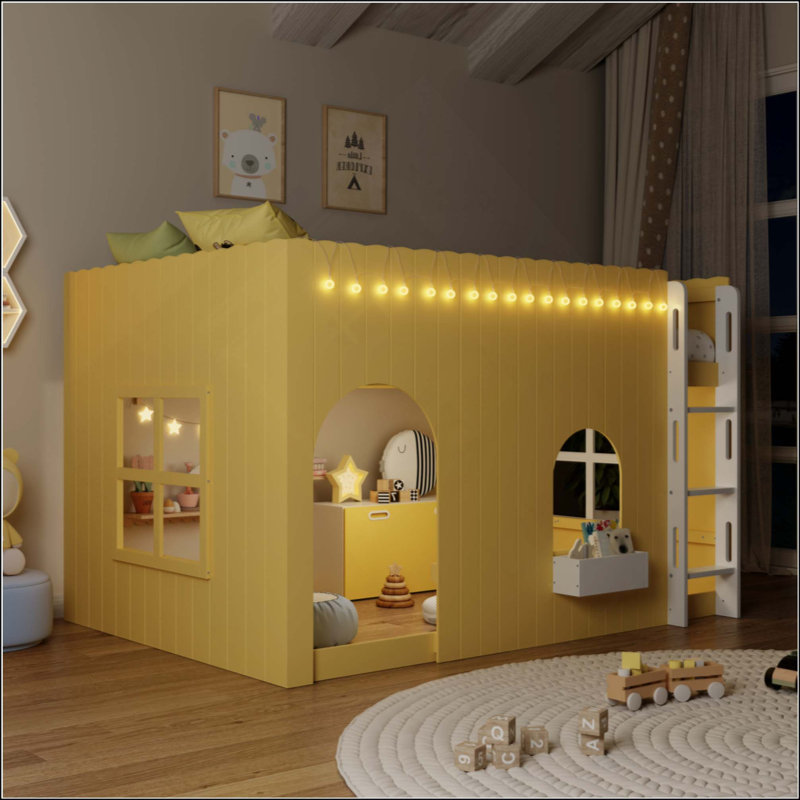 Lit mezzanine pour enfants avec lumière DEL chaude, Full / Double, Yellow