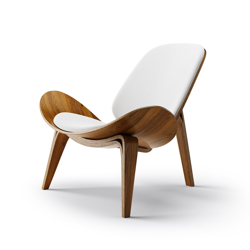 Fauteuil d'appoint en similicuir Jovianna, Blanc / chêne naturel