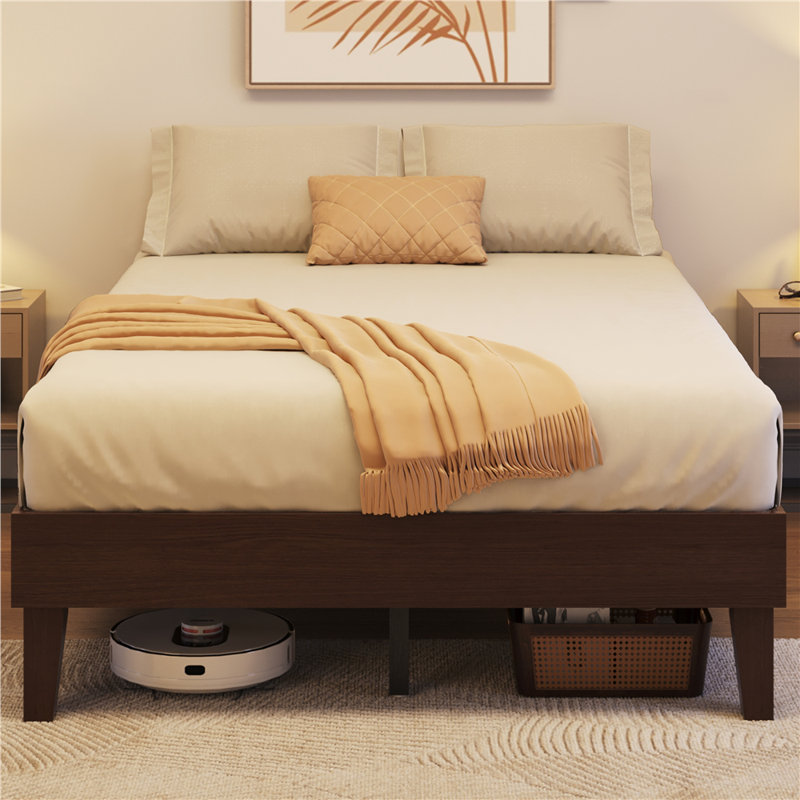 12" High Wood Platform Bed Frame, Solid Wood Platform Bed with Sturdy Slat Support, Without Headboard, No Box Spring Needed