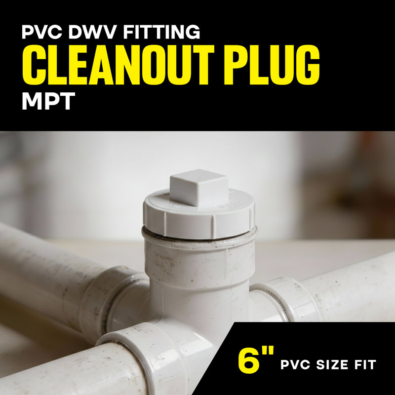 6 Inch White PVC DWV Cleanout Plug, Male Pipe Thread (MPT) End Cap for Drain, Waste & Vent Systems (10-Pack)