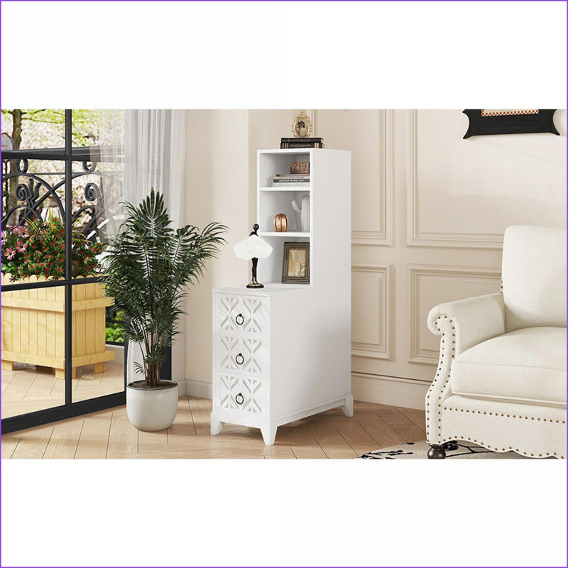 Table de chevet 3 tiroirs avec station de charge & amp; Tablettes réglables, blanc