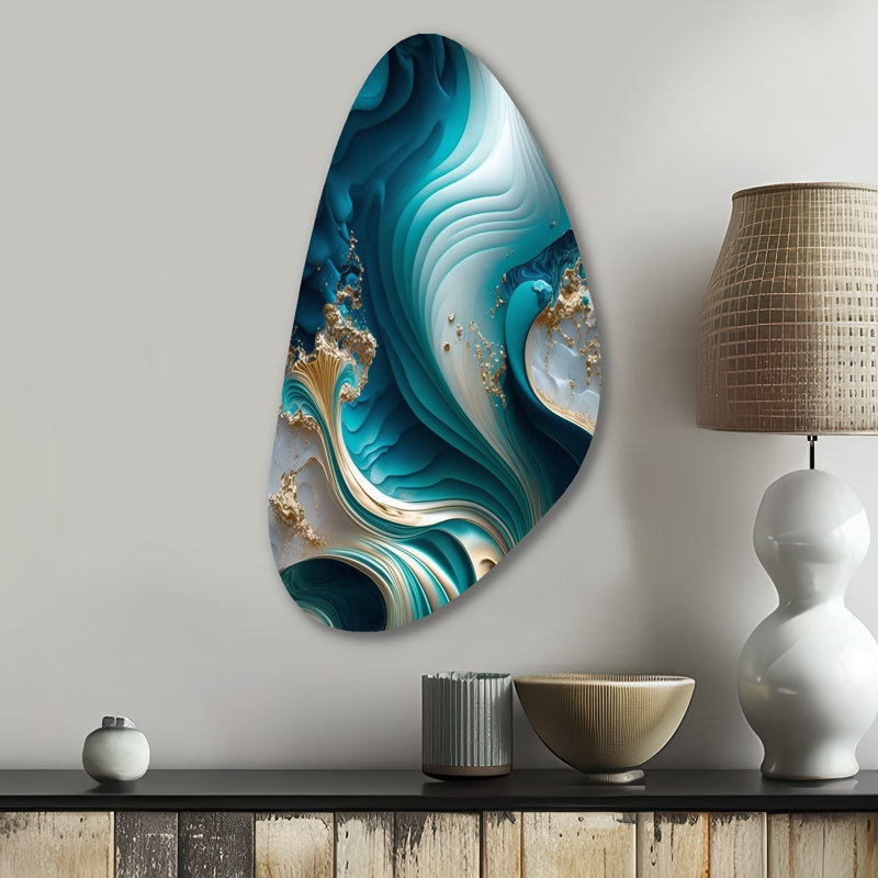 Gisele - décoration murale en métal de forme irrégulière en marbre, reproduction d'art asymétrique turquoise en métal