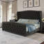 Très grand lit réglable DuJuan H 50,8 po avec garniture cloutée et tête de lit capitonnée, noir-934821847-934821846