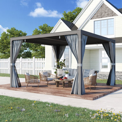 Erommy Louvered Pergola with Adjustable Waterproof Roof, Aluminum Outdoor Gazebo for Patio, Deck & Hot Tub