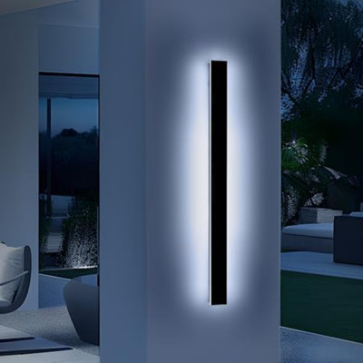 57inch Exterior Wall Light Fixture, 6000K Cold White, Modern Long Outdoor Wall Sconce, IP65 Waterproof, 50W, Black Minimalist Outside LED Strip Light for Garage, Patio, Balcony, Fence