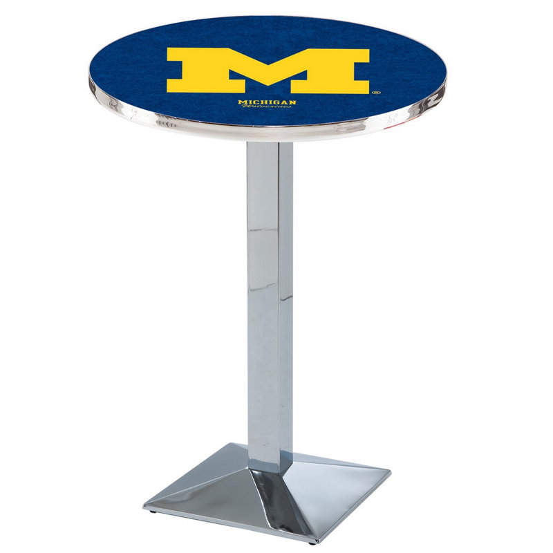 Round Metal Base Dining Table, Chrome, University of Michigan