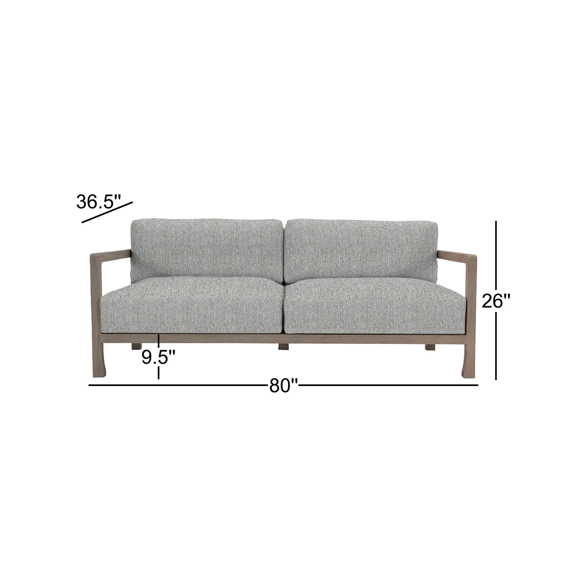Tanah 80" Wide Outdoor Teak Patio Sofa with Cushions, Light Grey/Dark Grey Linen 6032-110