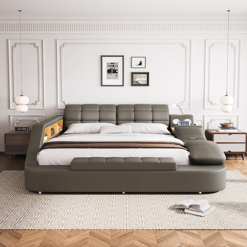 Upholstered Sleigh Bed, Gray, Queen