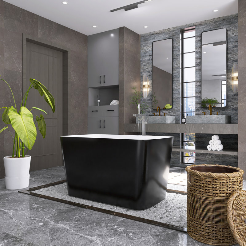 49'' x 27.95'' Soaking Acrylic Bathtub, Black
