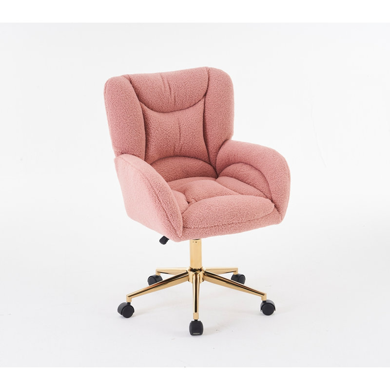 Teddy Fabric 360 Swivel Home Office Chair With Gold Metal Base And Universal Wheels, Teddy