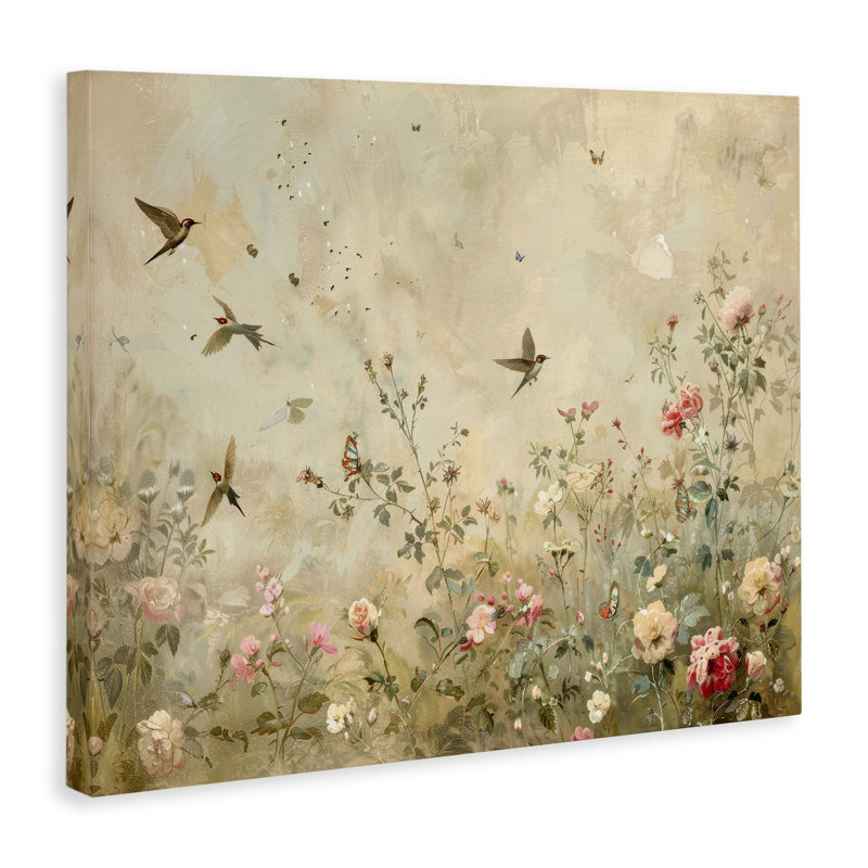  «Swallows in Flower Meadow», art mural sur toile par Arlington Prints, H 30 po x l 40 po
