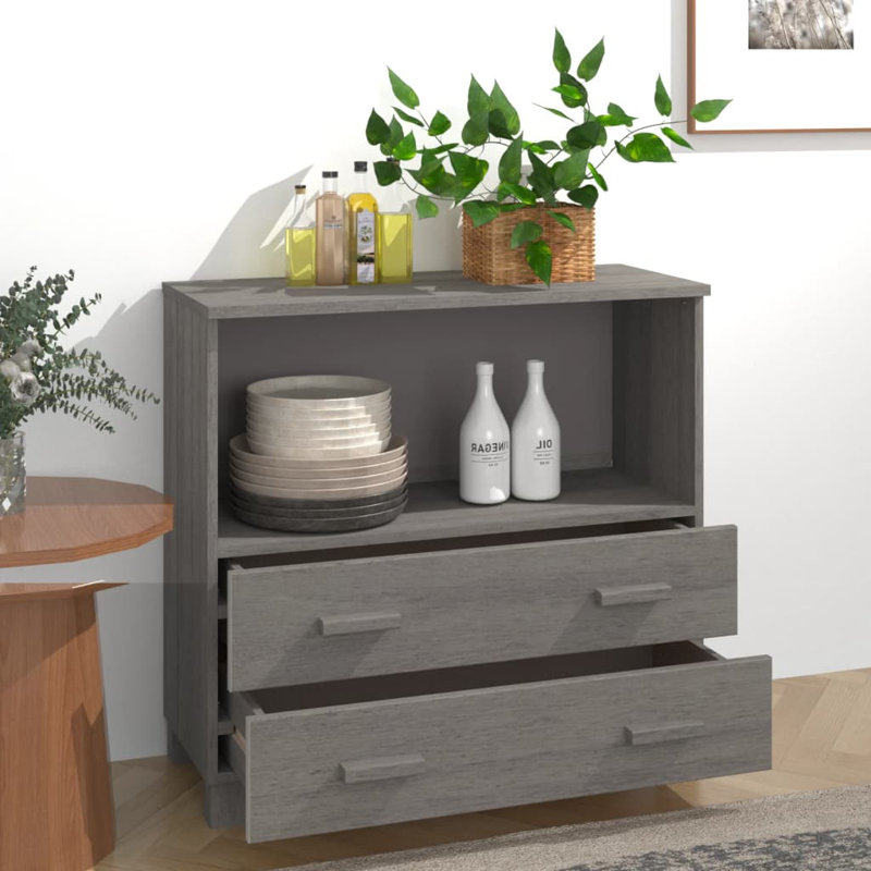 Ebern Designs Sideboard 85X35x80 Cm Solid Wood Pine, Light Grey