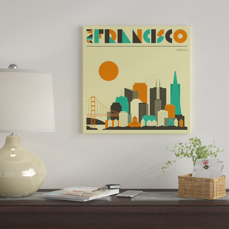 «San Francisco Skyline», reproduction d'impression sur toile, H 37 po x l 37 po x P 1,5 po, Toile tendue, Pas de tapis