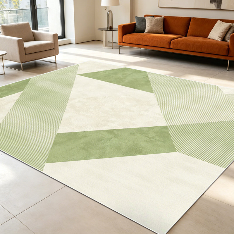 1PC Sage Green Geometric Patchwork Striped area rugs for Living Room, Soft and Comfortable, Suitable for all seasons, easy-to-maintain, machine washable Indoor floor mat, Under Table Farmhouse suitable for dining table, bedroom, entryway, kitchen,
