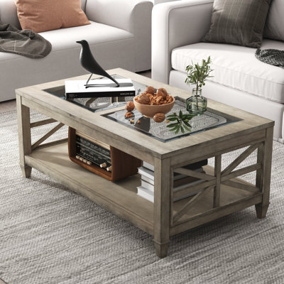 Table basse avec plateau de rangement en verre de 45,5 po Wexford