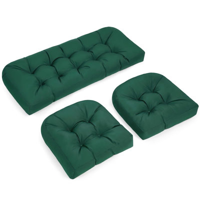 Ensemble de 3 coussins de chaise en osier, coussins d'extérieur imperméables pour meubles de patio, causeuse et coussins de mobilier en osier en forme de U - vert