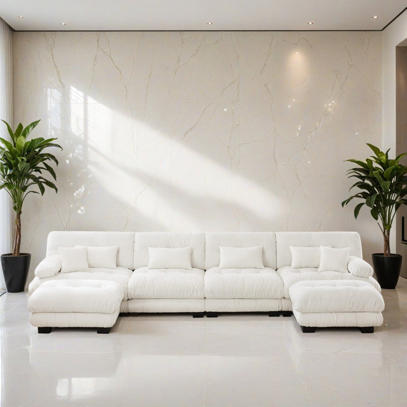 Canapé-lit modulaire 6 pièces pour salon, Chenille blanche