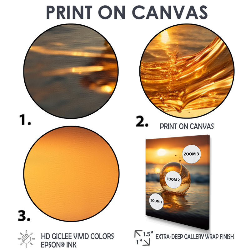 Coucher de soleil sur une goutte d'eau, H 32 po x l 24 po x P 1 po, Toile avec cadre flottant noir