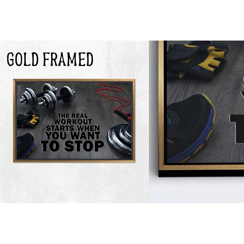 Elevate Your Space with Motivational Gym Canvas Art Print,1P GoldFramedCanvas, H: 47.3 x W:102.4 inches